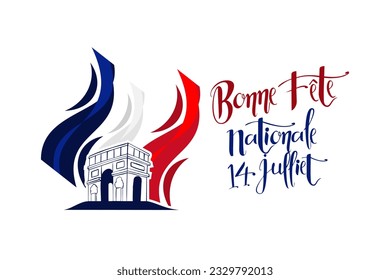 Translate:July 14, Happy National day. Happy Happy National day of France vector illustration. Suitable for greeting card, poster and banner