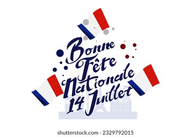 Translate:July 14, Happy National day. Happy Happy National day of France vector illustration. Suitable for greeting card, poster and banner