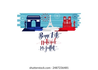 Translate:July 14, Happy National day. Happy Happy National day of France vector illustration. Suitable for greeting card, poster and banner