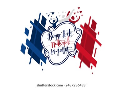 Translate:July 14, Happy National day. Happy Happy National day of France vector illustration. Suitable for greeting card, poster and banner