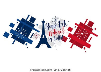 Translate:July 14, Happy National day. Happy Happy National day of France vector illustration. Suitable for greeting card, poster and banner