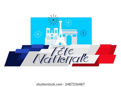 Translate:July 14, Happy National day. Happy Happy National day of France vector illustration. Suitable for greeting card, poster and banner