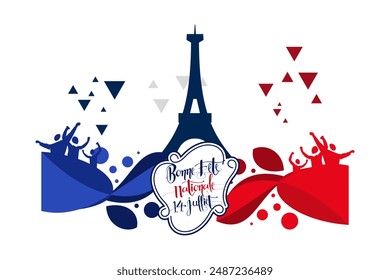 Translate:July 14, Happy National day. Happy Happy National day of France vector illustration. Suitable for greeting card, poster and banner