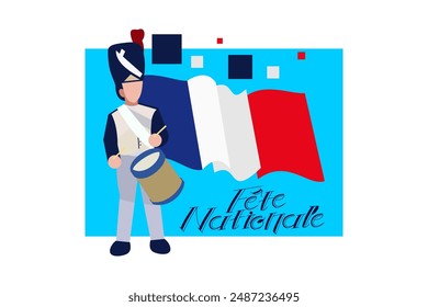 Translate:July 14, Happy National day. Happy Happy National day of France vector illustration. Suitable for greeting card, poster and banner