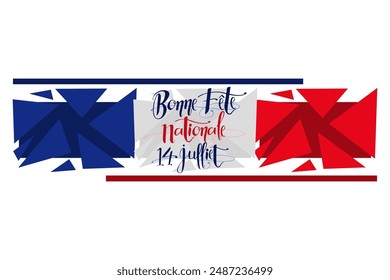 Translate:July 14, Happy National day. Happy Happy National day of France vector illustration. Suitable for greeting card, poster and banner