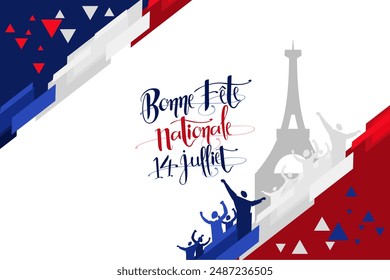 Translate:July 14, Happy National day. Happy Happy National day of France vector illustration. Suitable for greeting card, poster and banner