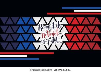 Translate:July 14, Happy National day. Happy National day of France vector illustration. Suitable for greeting card, poster and banner