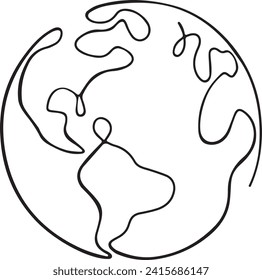 Translates to "Planet Earth, globe, universe. Vector linear sketch on a transparent background.	