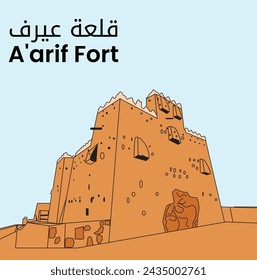 Translation - Aarif Fort. Building in Riyadh Saudi Arabia Skyline City.  Hail city downtown and walls of Arabian Aarif fortress standing on the hill, Hail, Saudi Arabia
 svg