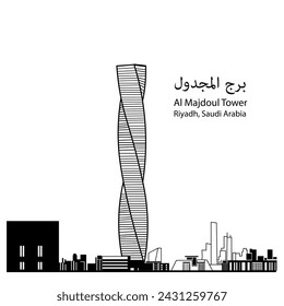 
Translation - Al Majdoul Tower. Skycraper Tower in Riyadh Saudi Arabia Skyline City. Line art style