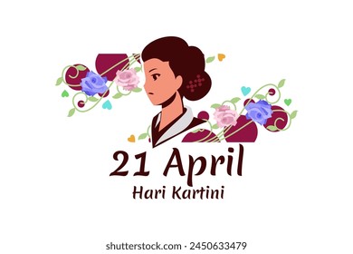 Translation: April 21, Happy Kartini Day. Vector Illustration. Suitable for greeting card, poster and banner.