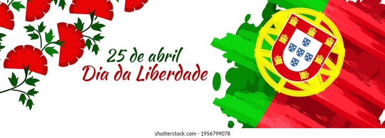 Traducción: 25 de abril, Día de la Libertad de Portugal. Ilustración vectorial del Día Nacional de Portugal. Adecuado para tarjetas de felicitación, afiches y banner. 