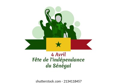 Translation: April 4, Independence day of Senegal. Happy Independence day vector illustration. Suitable for greeting card, poster and banner. 