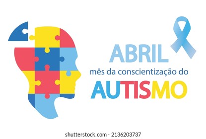 Translation: April autism acceptance awareness month in Portuguese language. vector illustration.