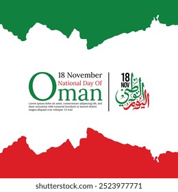 Translation Arabic Text : "National Day". Oman 54th National Day 2024 Design with Arabic Calligraphy.  Happy National Day Arabic Calligraphy Arab country National day greeting slogan