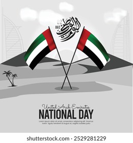 Translation Arabic Text : "National Day". UAE 53rd National Day 2024 Design with Arabic Calligraphy. UAE National Day Arabic Calligraphy Of National Day for Saudi, Kuwait, Oman , Qatar etc