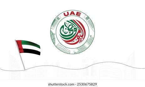 Translation Arabic Text : "National Day". UAE 53rd National Day 2024 Design with Arabic Calligraphy. UAE National Day Arabic Calligraphy Of National Day for Saudi, Kuwait, Oman , Qatar etc