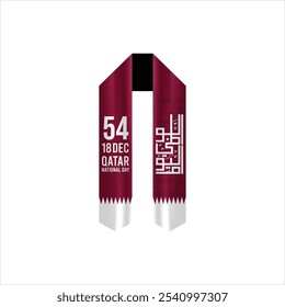 Translation Arabic Text : "National Day". Qatar 53rd National Day 2024 Sache with Arabic Calligraphy. Arabic Calligraphy Arab country National day greeting slogan for Saudi, Kuwait, UAE, Qatar etc
