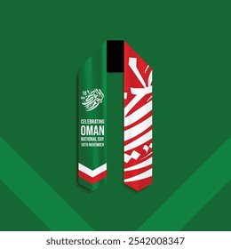 Translation Arabic Text : "National Day". Oman 54th National Day 2024 Sashes with Arabic Calligraphy. Arabic Calligraphy Arab country National day greeting slogan for Saudi, Kuwait, UAE, Qatar etc
