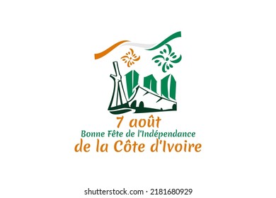 translation: August 7, Independence day of Côte d'Ivoire. vector illustration. Suitable for greeting card, poster and banner.