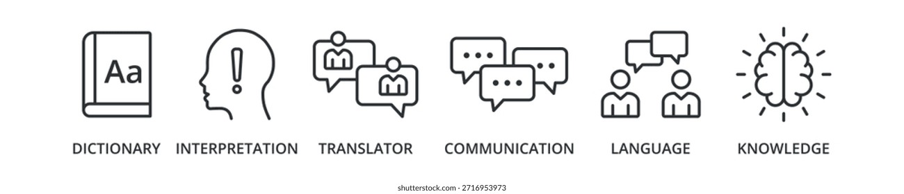 Icono de Anuncio de traducción con diccionario, traductor, comunicación, lenguaje, conocimiento