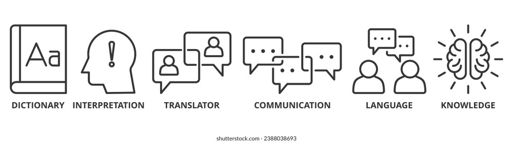 Translation banner web icon vector illustration concept with icon of dictionary, interpretation, translator, communication, language, and knowledge