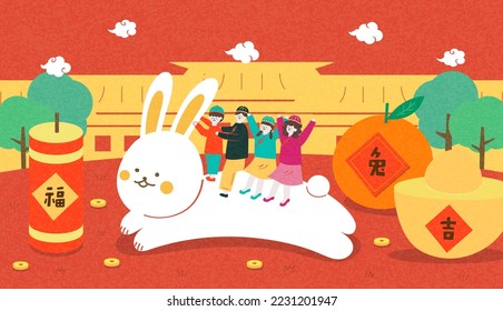 Translation - blessing, rabbit, lucky; Year of the Rabbit; Happy new year