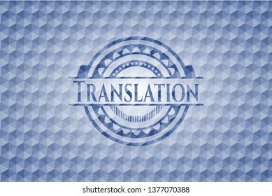 Translation blue badge with geometric pattern background.