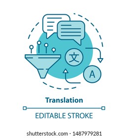 Translation Blue Concept Icon. Online Translator Idea Thin Line Illustration. Foreign Language Learning. Multilingual Translation And Interpretation. Vector Isolated Outline Drawing. Editable Stroke