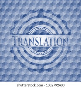 Translation blue emblem with geometric pattern. Vector Illustration. Detailed.