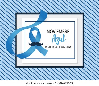 Translation: Blue November - Male Health Month In Spanish Language. Prostate Cancer Awareness Vector Illustration. 