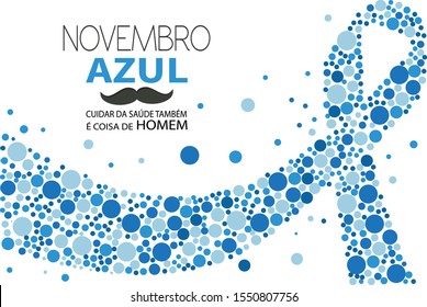 Translation: Blue November - Men healthy care month, in Portuguese language. Prostate cancer awareness month vector.