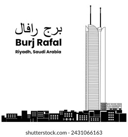 Traducción - Burj Rafal. Torre de rascacielos en Riad, Arabia Saudita Skyline City. Estilo de arte lineal