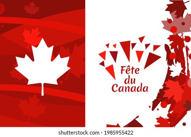 Translation: Canada Day. Happy Canada Day (fête du Canada) Maple Leaf Vector Illustration. Suitable for greeting card, poster and banner.