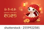 Translation : Chinese New Year 2025 Year of the Snake. Chinese Zodiac Template, Poster Banner Flyer for Chinese New Year Vector Illustration