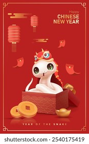 Translation : Chinese New Year 2025 Year of the Snake. Chinese Zodiac Template, Poster Banner Flyer for Chinese New Year Vector Illustration