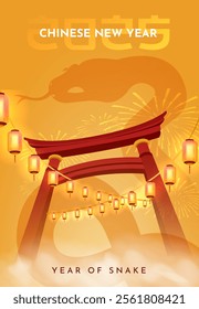 Translation : Chinese New Year 2025 Year of the Snake. Chinese Zodiac Template, Poster Banner Flyer for Chinese New Year Vector Illustration