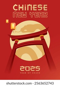 Translation : Chinese New Year 2025 Year of the Snake. Chinese Zodiac Template, Poster Banner Flyer for Chinese New Year Vector Illustration