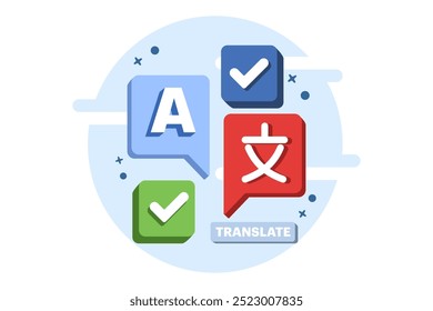 Translation concept, Translate language, Online translator mobile app on device, perform language translation. Flat illustration vector template on background.