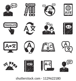 Translation And Dictionary Icons. Black Scribble Design. Vector Illustration.