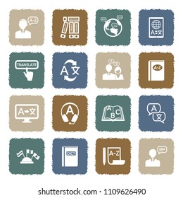 Translation And Dictionary Icons. Grunge Color Flat Design. Vector Illustration. 