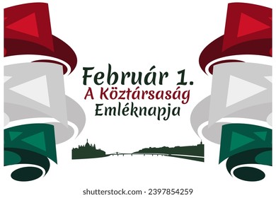 Translation: February 1, Memorial Day of the Republic. National day of Hungary vector illustration. Suitable for greeting card, poster and banner