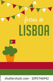 Translation: Festivities of Lisbon. Poster for Santos Populares local typical party in Portugal.