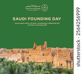 Translation: Founding Day - Saudi Founding Day Design Featuring Diriyah and Palm Trees