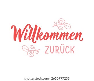Translation from German: Welcome back. Perfect design for greeting cards, posters and social media. German Lettering.