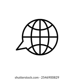 Icono de línea de globo de traducción, ilustración de estilo de moda simple negro plano de Vector para Web y App