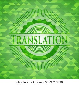 Translation green emblem with mosaic background