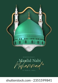 Translation : Happy Birthday of Prophet Muhammad. Milad un Nabi Mubarak Means Happy Birthday of Prophet Muhammad. Vector Illustration of Mawlid Celebration Design