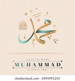 Traducción: Feliz cumpleaños del profeta Mahoma. Milad un Nabi Mubarak significa feliz cumpleaños del profeta Mahoma. Ilustración vectorial del diseño de la celebración de Mawlid