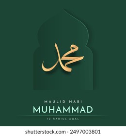 Translation : Happy Birthday of Prophet Muhammad. Milad un Nabi Mubarak Means Happy Birthday of Prophet Muhammad. Vector Illustration of Mawlid Celebration Design